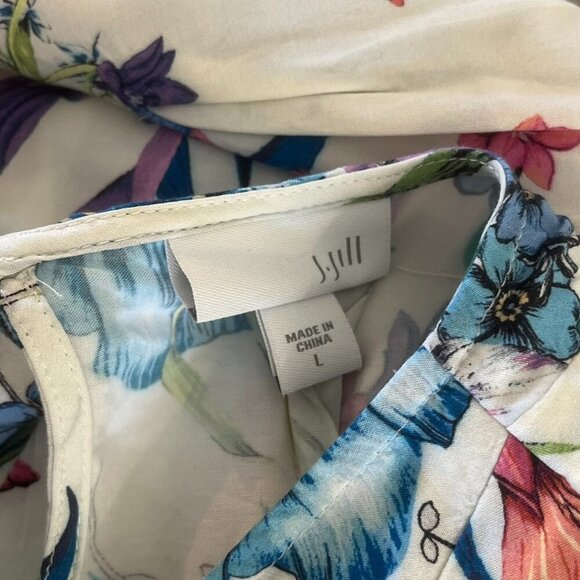 J.Jill Woman's Floral Print Pleated Summer A-Line Midi Dress Sz Lr - Picture 8 of 10